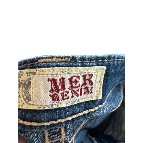 MEK Denim Orleans Boot Cut Jeans Size 31x34 Distressed Blue Embroidery Blend Mad - Picture 3 of 6